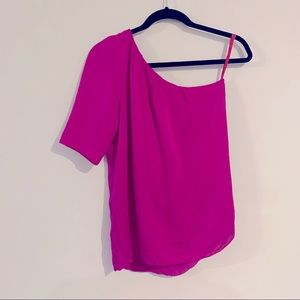 CLUB MONACO - One shoulder fuchsia pink silk top